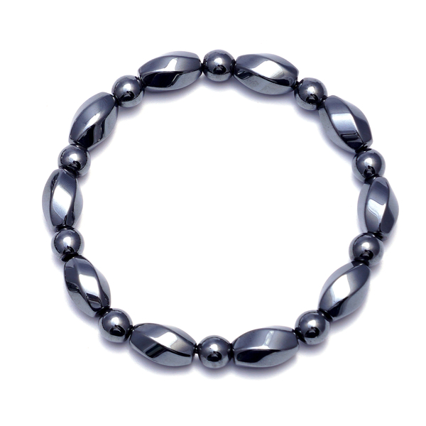 2 Piece Set - Hematite Stretchable Bracelet (Size 7.5) And Necklace (Size 20) With Magnetic Clasp