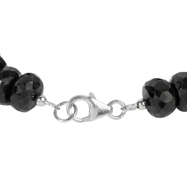 Boi Ploi Black Spinel (Rnd) Beads Bracelet (Size 7.5) in Rhodium Overlay Sterling Silver 200.000 Ct.