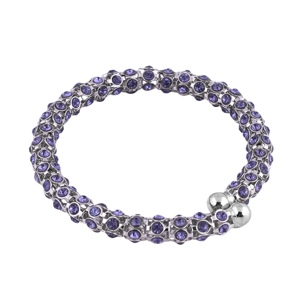 Purple Crystal Bangle (Size - 6 upwards) in Silver Tone