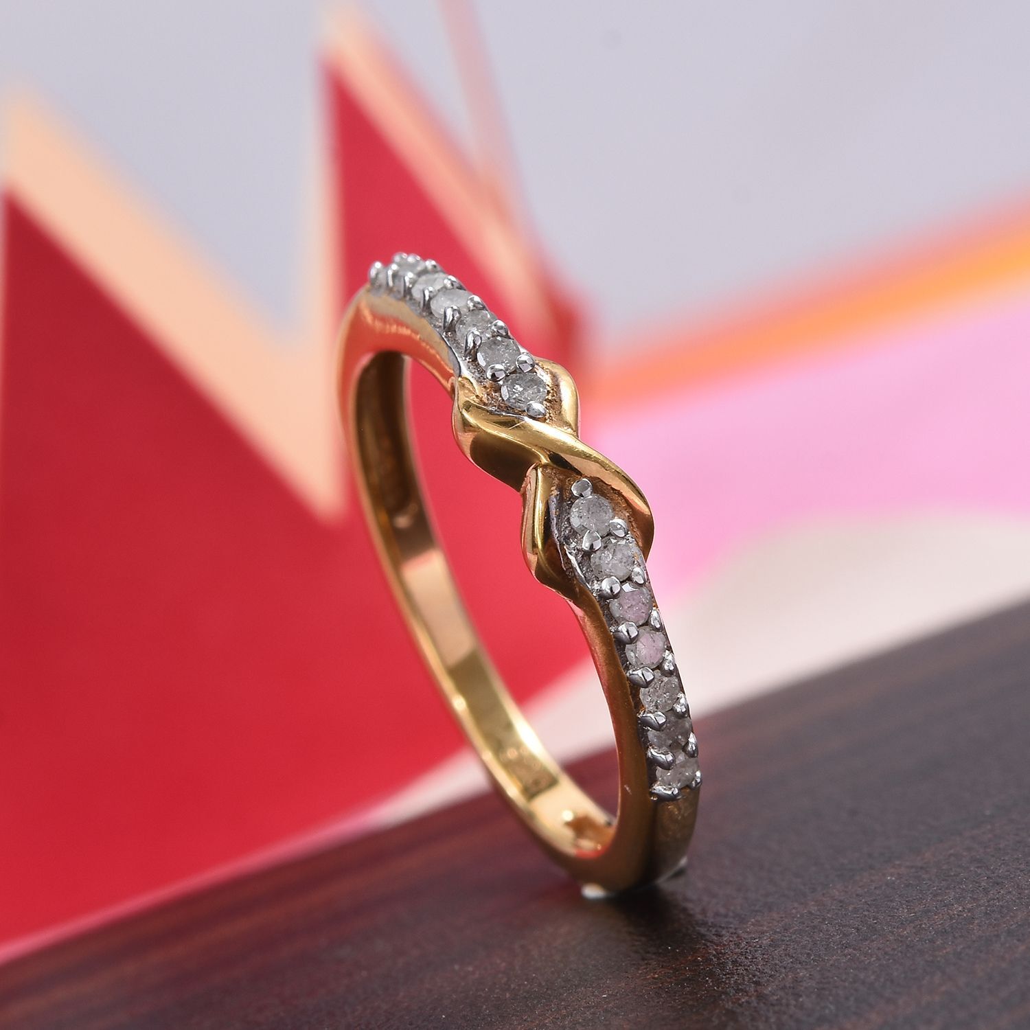 Diamond (Rnd) Infinity Promise Ring in 14K Gold Overlay Sterling Silver 0.150  Ct.