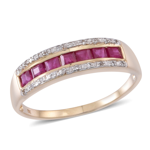 9K Y Gold AAA Ruby (Sqr), Natural Cambodian White Zircon Ring 1.000 Ct.