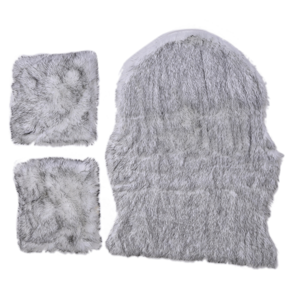 3 Piece Set - 100% Acrylic Faux Fur Rug (Size 120x86 Cm) with 2 Matching Cushion Covers (Size 43 Cm) - White & Black