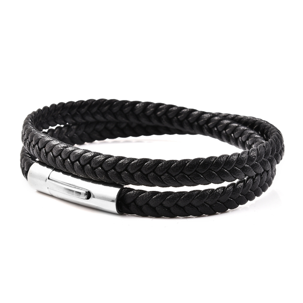 Braided Microfibre Leather Bracelet (Size 7.75) with Magnetic Lock in Stainless Steel