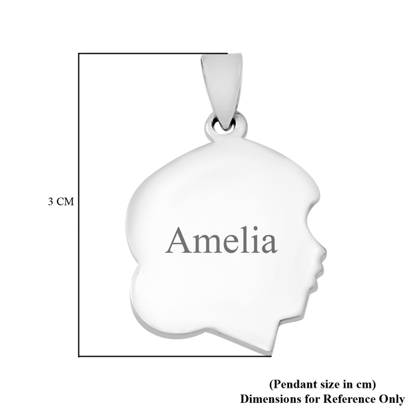 Personalised Engravable Girl Face Pendant in Silver