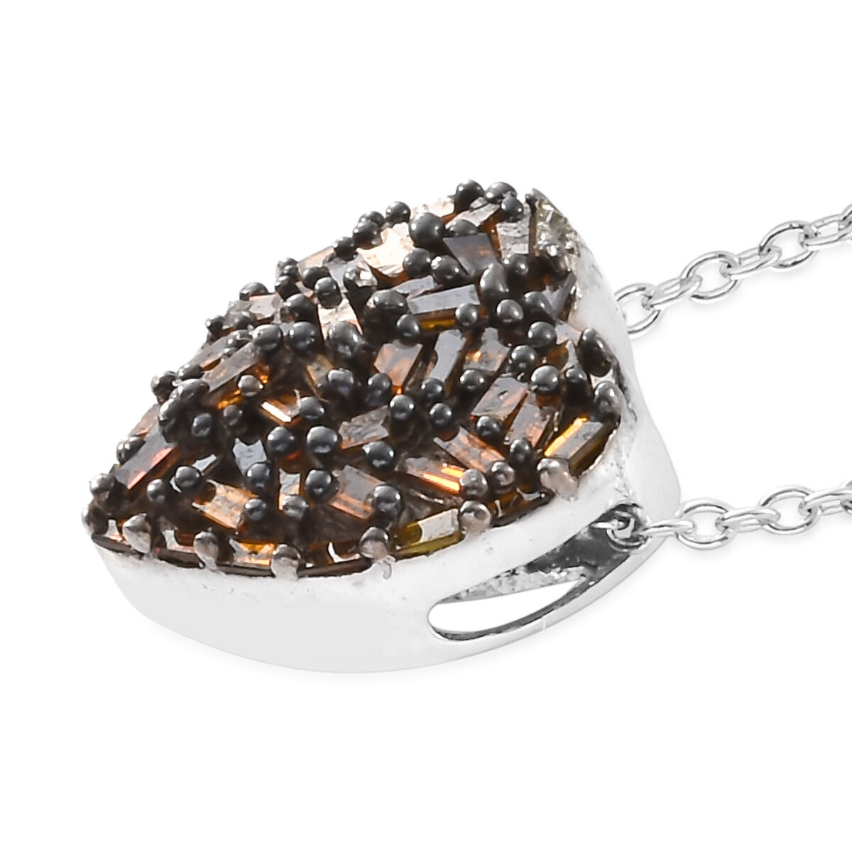 GP - Red Diamond & Blue Sapphire Heart Pendant With Chain (Size 20) in Rhodium Overlay Sterling Silver 0.36 Ct.