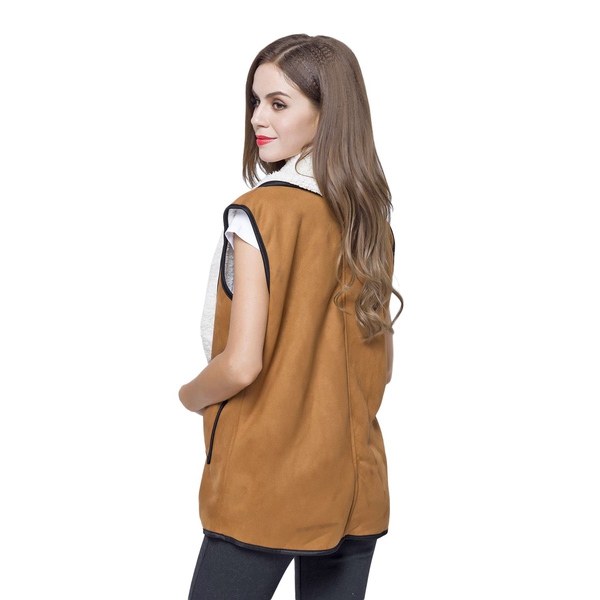 New Season - Chocolate Colour Drape Collar Sherpa Style Gilet (Size 80X50 Cm) with Pockets (Size 14X12 Cm)