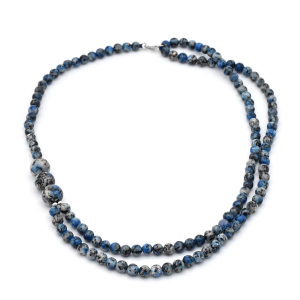 K2 Azurite Beaded Necklace (Size 20) in Rhodium Overlay Sterling Silver 233.50 Ct.