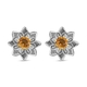 Citrine Floral Stud Earrings (With Push Back) in Platinum and Gold  Overlay Sterling Silver