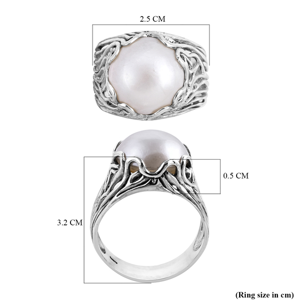Royal Bali Collection - Mabe White Pearl (Rnd 14-15 mm) Ring in Sterling Silver