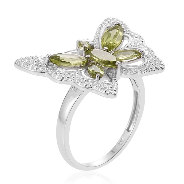 Hebei Peridot (Mrq) Butterfly Ring in Platinum Overlay Sterling Silver 2.250 Ct.