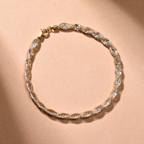 Maestro Collection - Handcrafted - 9K Yellow Gold Cubic Zirconia Tuscan Crochet Bracelet (Size - 7.5) With Spring Ring Clasp