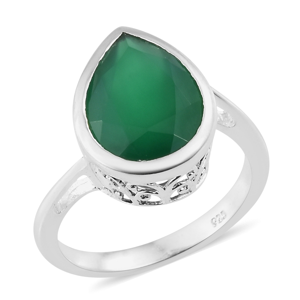 Verde Onyx (Pear 14x10 MM) Solitaire Ring in Sterling Silver 4.500 Ct.