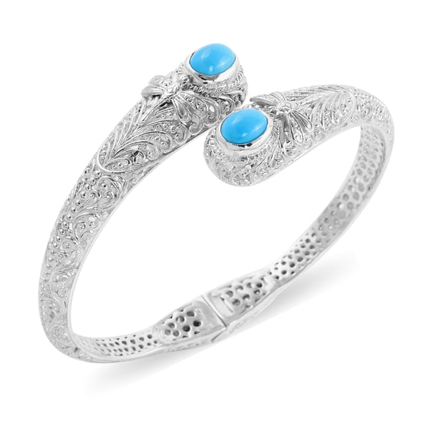 Arizona Sleeping Beauty Turquoise Bangle (Size 8) in Sterling Silver 3.38 Ct, Silver Wt. 30.00 Gms