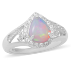 Ethiopian Welo Opal and Natural Cambodian Zircon Ring (Size N) in Rhodium Overlay Sterling Silver 1.58 Ct.