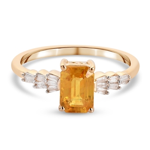 9K Yellow Gold AA Yellow Sapphire and White Diamond Ring 1.36 Ct.