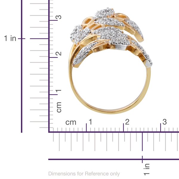Simulated White Diamond Leaves Crossover Ring in Gold Bond