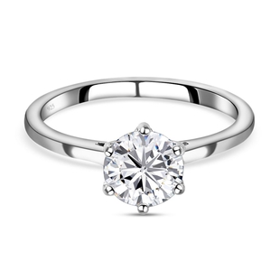 Moissanite Solitaire Ring in Platinum Overlay Sterling Silver 0.95 Ct.