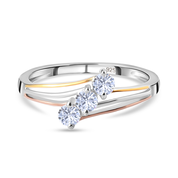 ELANZA Simulated Diamond Bypass Ring in Platinum, Yellow and Rose Gold Overlay Sterling Silver