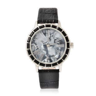 STRADA Japanese Movement Simulated Black Spinel Water Resistant Watch with Black Colour Strap