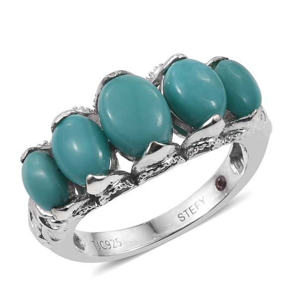 Stefy Sonoran Turquoise (Ovl 1.00 Ct), Pink Sapphire Ring in Platinum Overlay Sterling Silver 3.750 