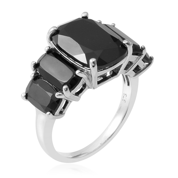 Natural Boi Ploi Black Spinel (Cush) Ring in Rhodium Overlay Sterling Silver 14.270 Ct.