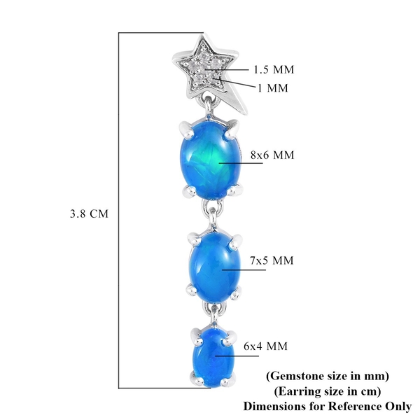 GP Celestial Dream Collection - Miami Blue Welo Opal, Natural Cambodian Zircon and Blue Sapphire Dangling Earrings in Platinum Overlay Sterling Silver 3.33 Ct.