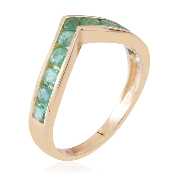 9K Y Gold AAA Kagem Zambian Emerald (Rnd) Wishbone Ring 1.000 Ct.
