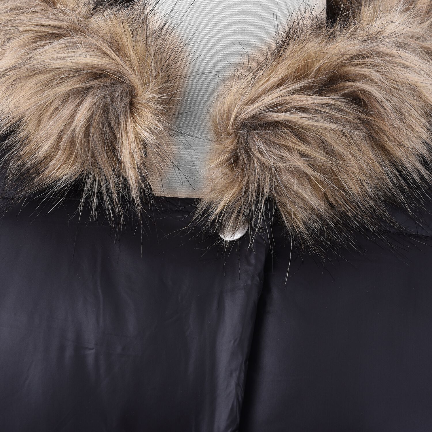 Limited Available- Ladies Long Puffer Jacket with Faux Fur Trim Hood and Two Pockets (Size XX L , 18-20) - Black