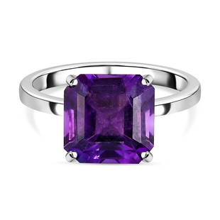Lusaka Amethyst (Asscher Cut) Solitaire Ring in Platinum Overlay Sterling Silver 4.60 Ct.