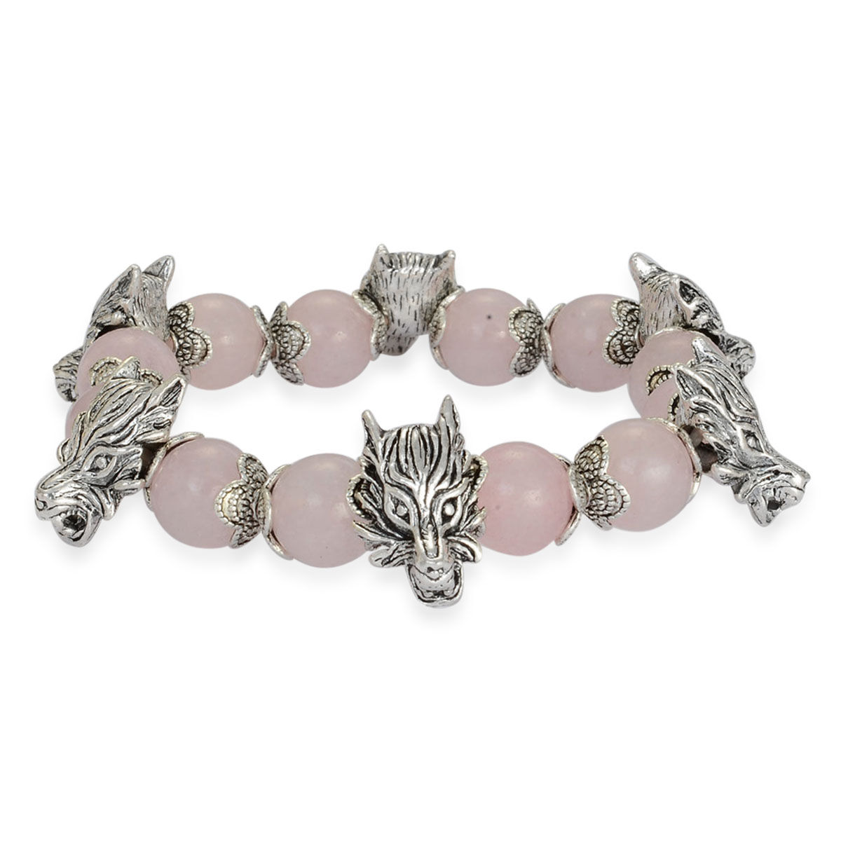 Rose Quartz Wolf Bracelet in Silver Tone (Size 7.5) 10.000 Ct.