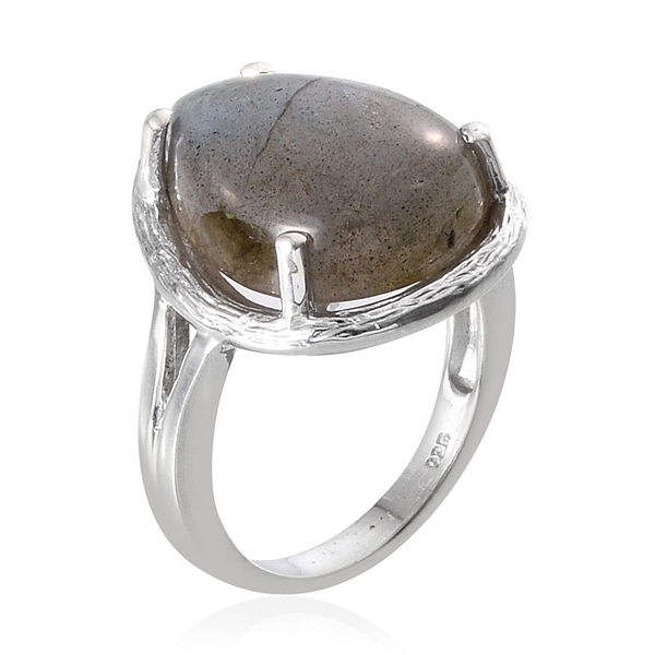 Labradorite (Pear) Ring in Platinum Overlay Sterling Silver 10.250 Ct.