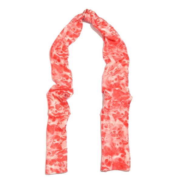 100% Mulberry Silk Red and White Colour Handscreen Cat Face Printed Scarf (Size 180X50 Cm)