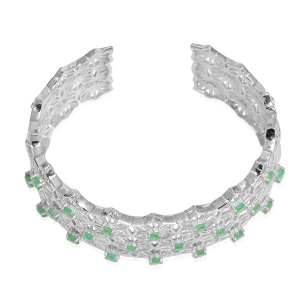 Kagem Zambian Emerald (Rnd) 5.250Ct. Cuff Bangle (Size 7.5) in Platinum Overlay Sterling Silver 50.10gms.