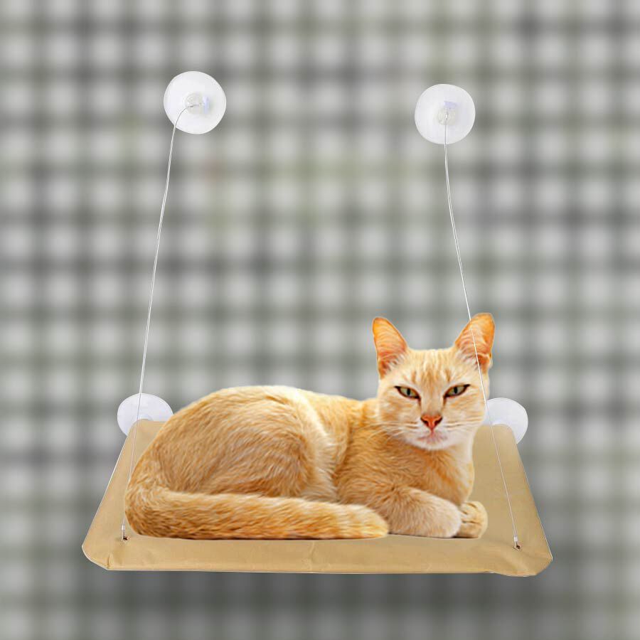 Khaki Colour Window Mounted PET Bed in Stainless Steel (Size 55.8x30.48x3.81 Cm)