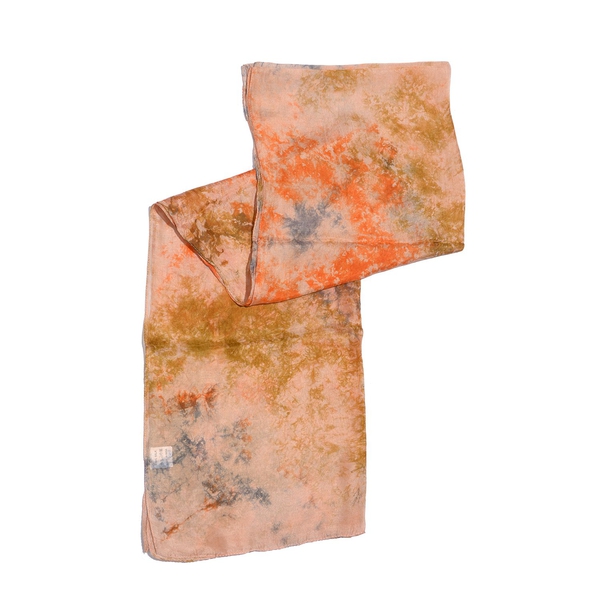 100% Mulberry Silk Orange, Peach and Multi Colour Colour Abstract Pattern Scarf (Size 180x50 Cm)