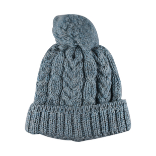 ARAN Woollen 100% Pure Wool Cable Hat with Pom Pom - Teal