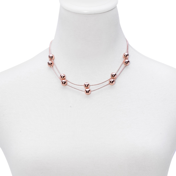Two Strands Beads Station Necklace (Size 20) in Rose Gold Tone