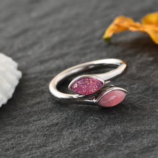 Sajen Silver ILLUMINATION Collection - Drusy Pink and Rhodochrosite Hollow Ring in Rhodium Overlay S