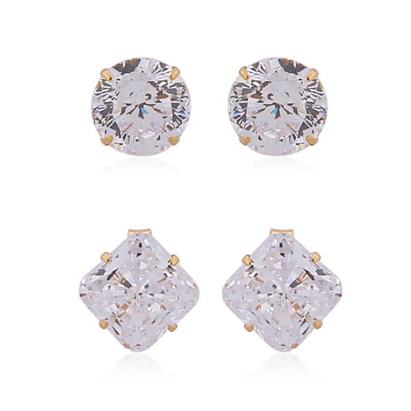 Set of 2 - ELANZA AAAA Special Radiant Cut Simulated Diamond Stud Earrings (with Push Back) in 14K G