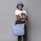 Blue and Multi Colour Cats Pattern Tote Bag with Zipper Closure (45x12x35cm) with FREE Matching Hat