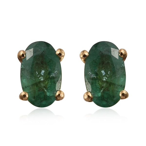 Kagem Zambian Emerald (Ovl) Stud Earrings (with Push Back) in 14K Gold Overlay Sterling Silver 0.500