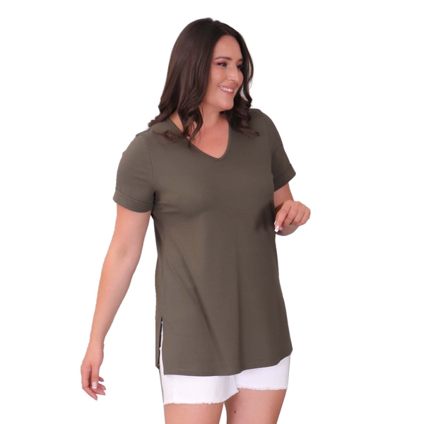 TAMSY Long Solid Colored Tunic Top (Size XL,20-22) - Khaki