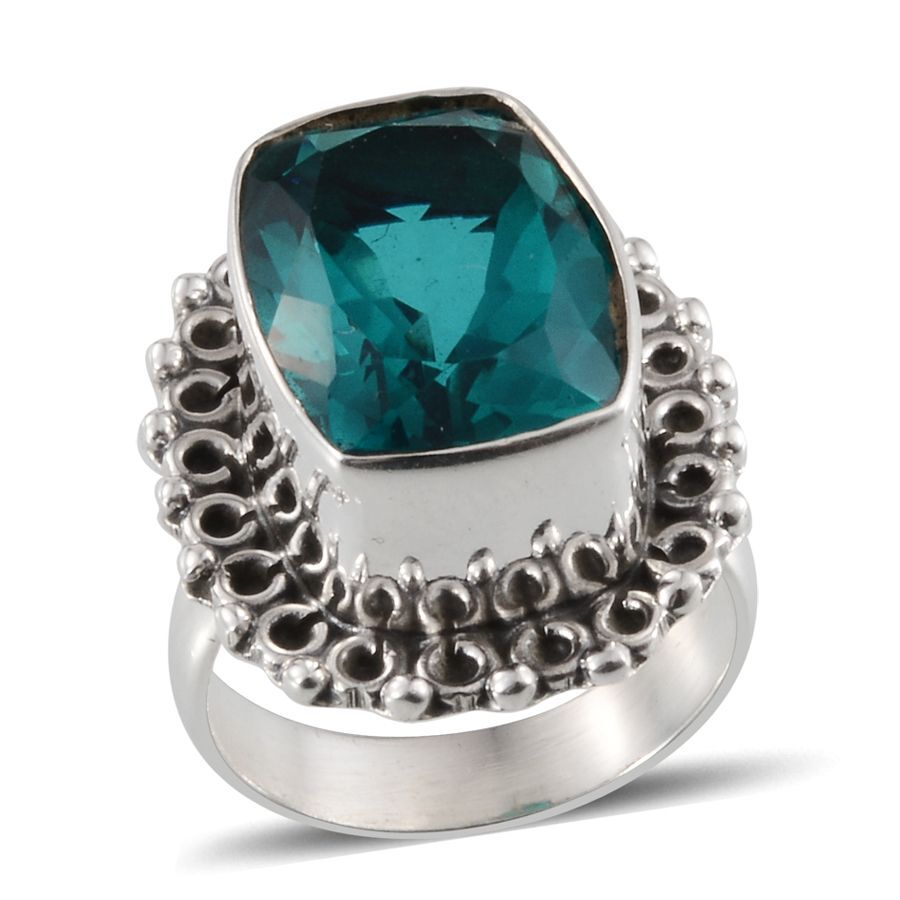 Jewels of India Capri Blue Quartz (Cush) Solitaire Ring in Sterling Silver 10.360 Ct.