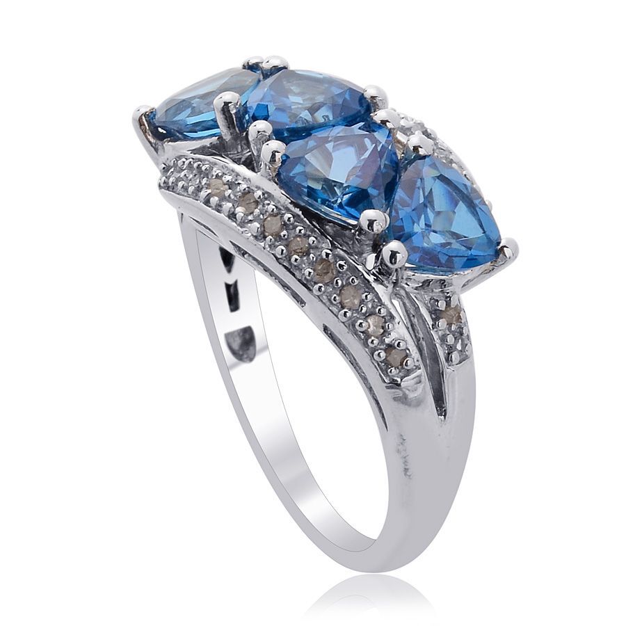 Signity Kashmir Blue Topaz (Trl), Diamond Ring in Platinum Overlay Sterling Silver 4.000 Ct.