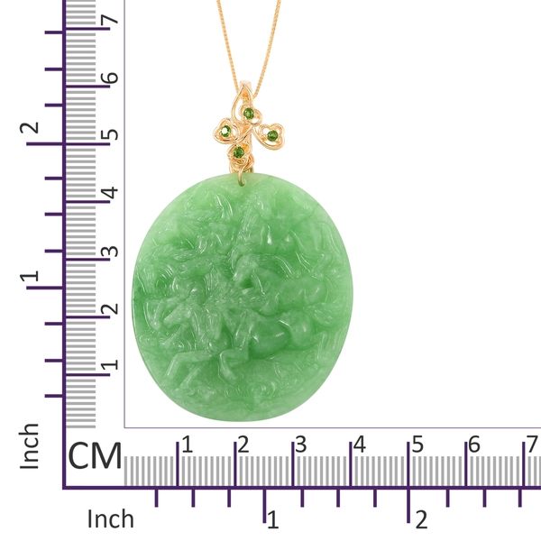 Carved Green Jade and Chrome Diopside Pendant with Chain (Size 18) in Yellow Gold Overlay Sterling Silver 67.560 Ct.