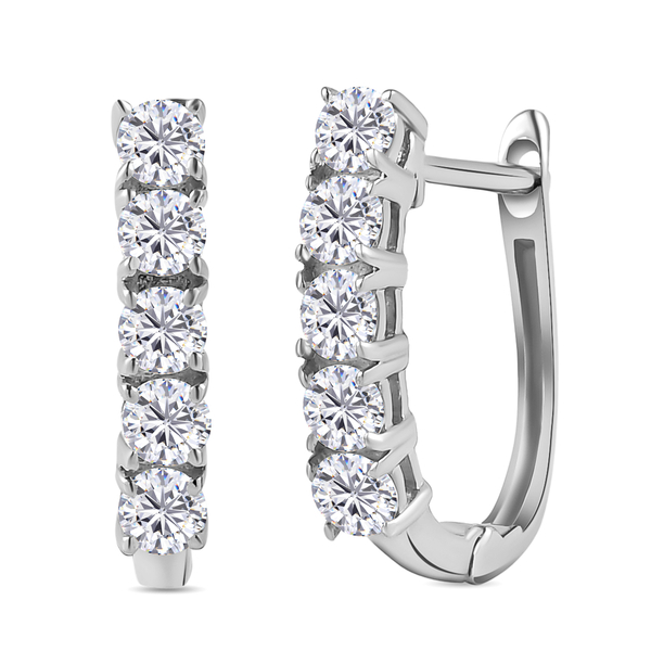 Moissanite Hoop Earrings in Platinum Overlay Sterling Silver 1.05 Ct.