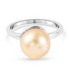 Royal Bali Collection- Golden South Sea Pearl Solitaire Ring (Size O) in Platinum Overlay Sterling Silver