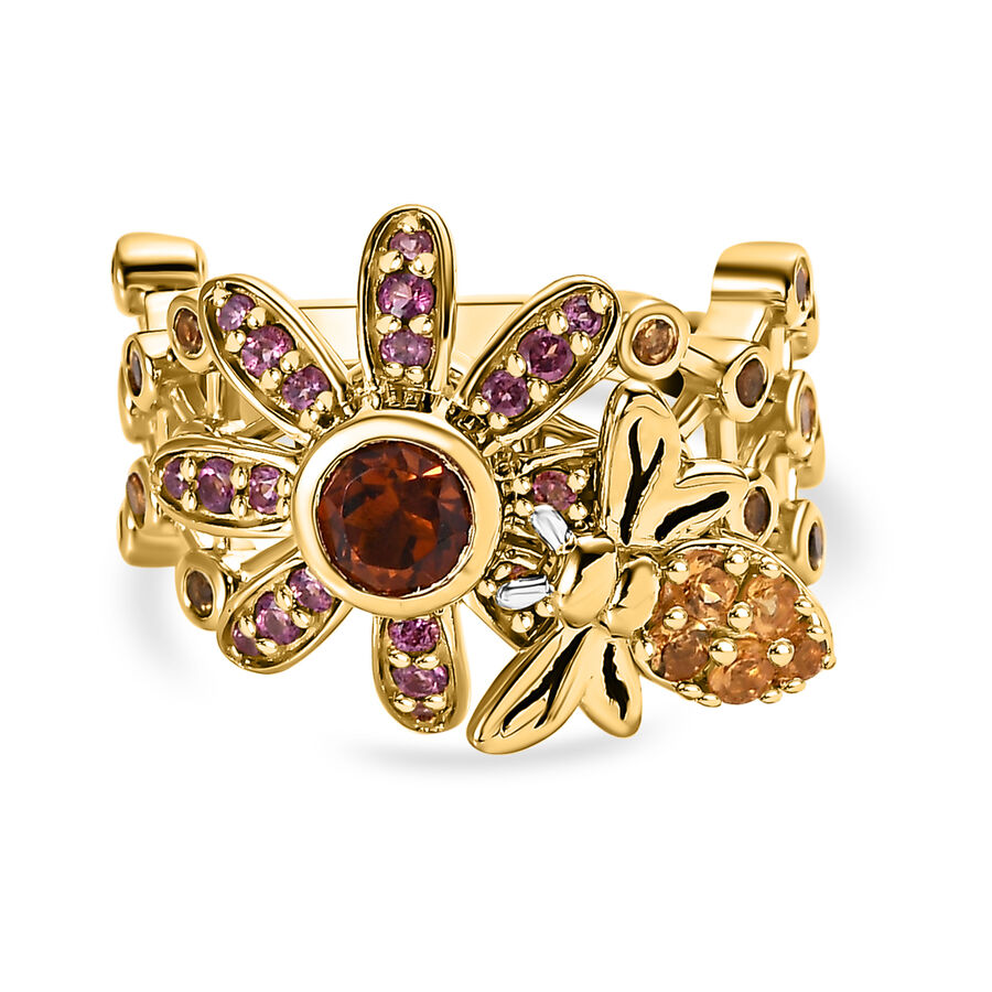 GP Honey Comb Collection - Madeira Citrine & Multi Gemstone Ring in 18K Vermeil Yellow Gold Plated Sterling Silver 1.50 Ct