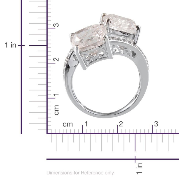 White Crackled Quartz (Cush), White Topaz Crossover Ring in Platinum Overlay Sterling Silver 11.400 Ct.
