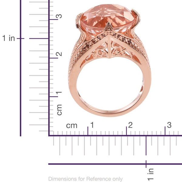 Galileia Blush Pink Quartz (Rnd), Red Diamond Ring in Rose Gold Overlay Sterling Silver 15.000 Ct.